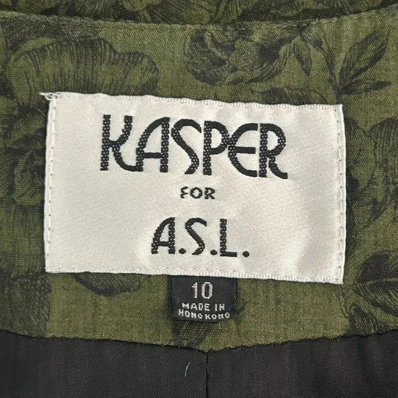 Kasper for ASL Vintage Green Black Roses Tunic Blazer Skirt Suit Size 10 - Picture 3 of 11